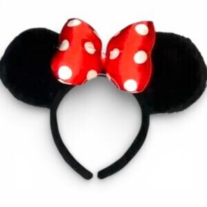 Minnie Mouse Classic Red Polka Dot Bow Fuzzy Ears Headband Park Accessory